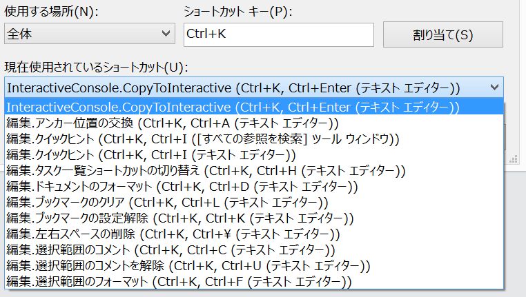 Ctrl+Kの既存ショートカット一覧