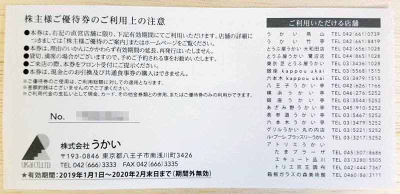 うかいの株主優待利用可能店舗